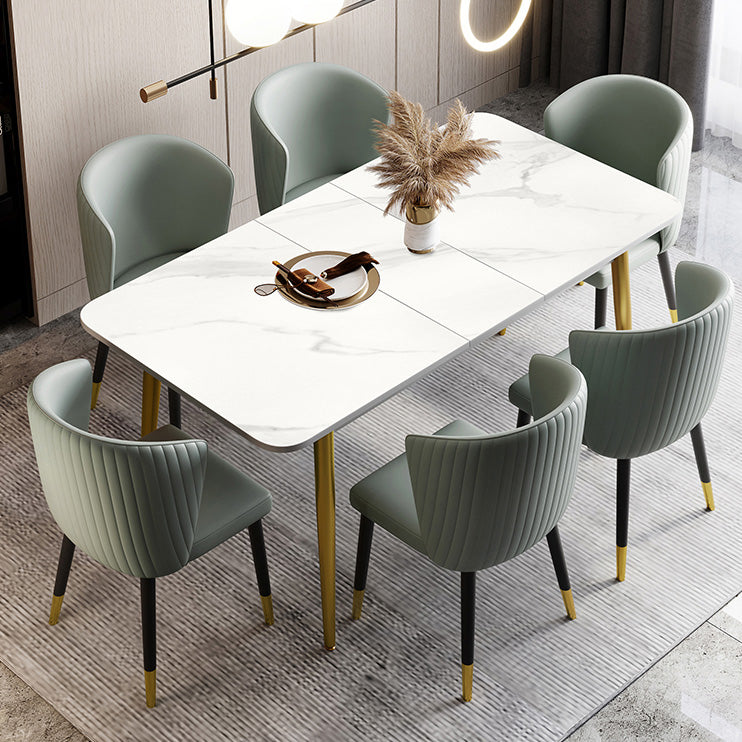 Rectangle Traditional Luxury Dining Table White Sintered Stone Table with 4 Gold Legs