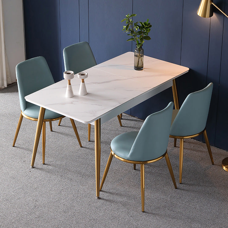 Rectangle Traditional Luxury Dining Table White Sintered Stone Table with 4 Gold Legs