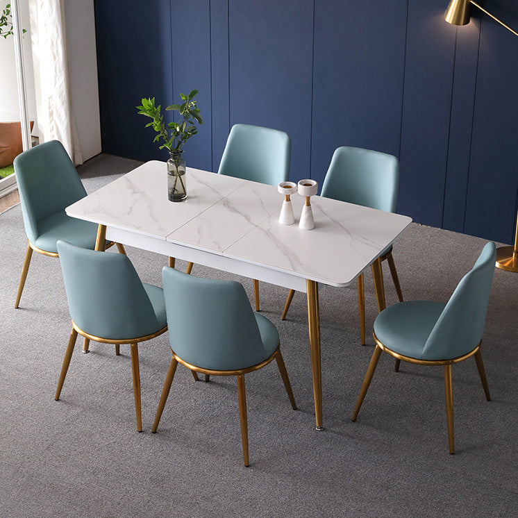 Rectangle Traditional Luxury Dining Table White Sintered Stone Table with 4 Gold Legs