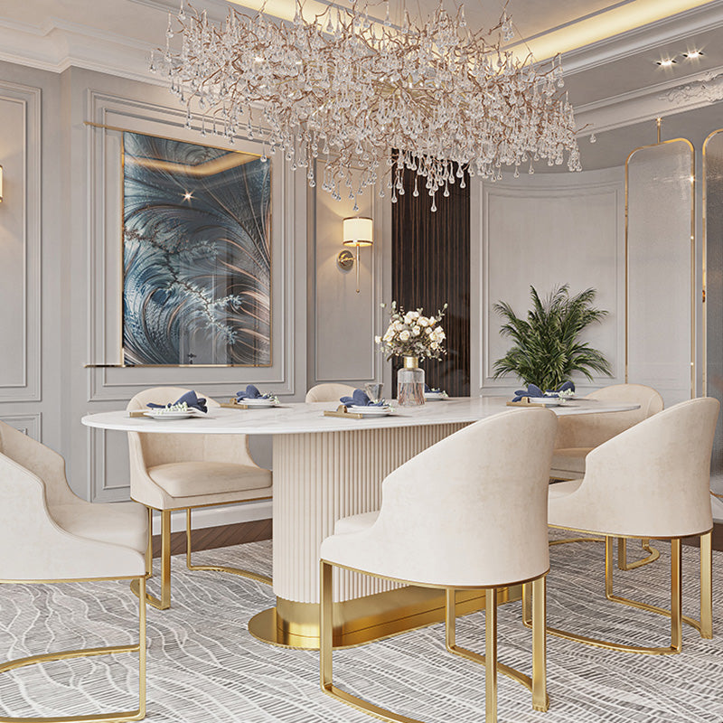 Traditional Luxury Dining Table Oval Sintered Stone Dining Table with Gold Frame