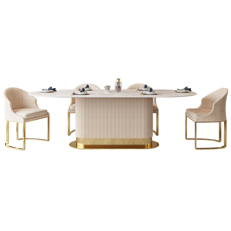 Traditional Luxury Dining Table Oval Sintered Stone Dining Table with Gold Frame