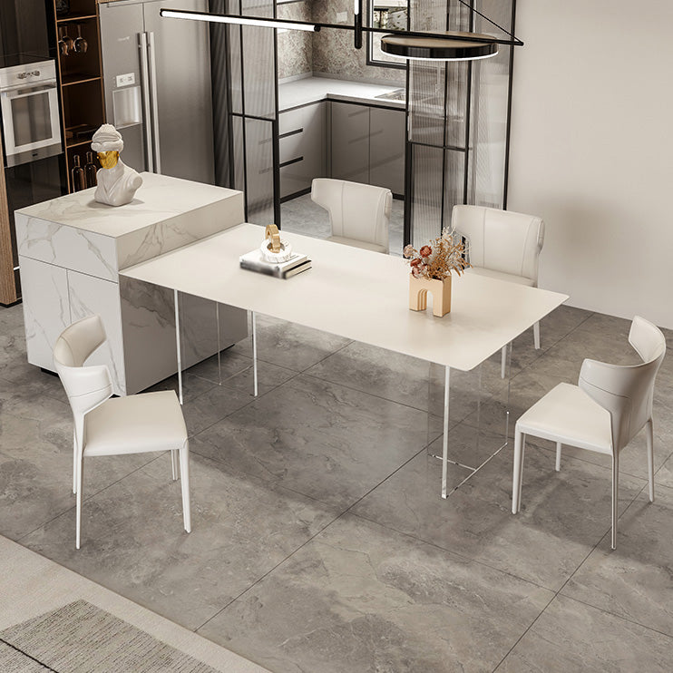 Modern White Dining Table Rectangle Sintered Stone Dining Table with Acrylic Base for Kitchen