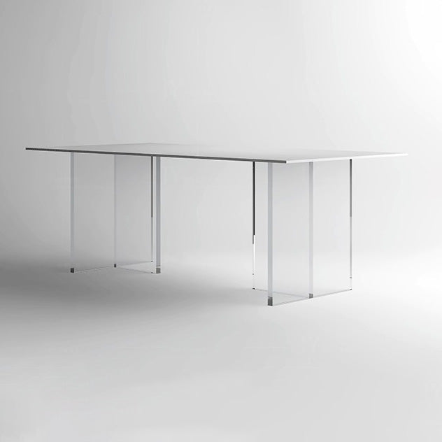 Modern White Dining Table Rectangle Sintered Stone Dining Table with Acrylic Base for Kitchen