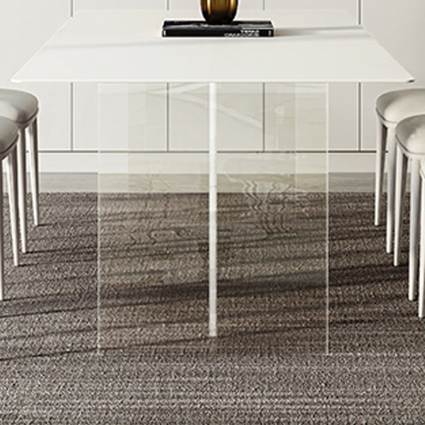 Modern White Dining Table Rectangle Sintered Stone Dining Table with Acrylic Base for Kitchen