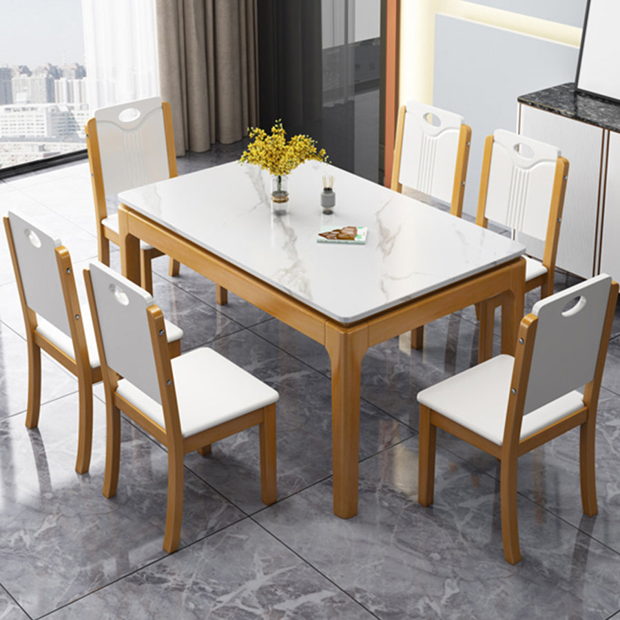 Stone Dining Room Collection Midcentury Style Rectangle 4 Legs Dining Table for Home
