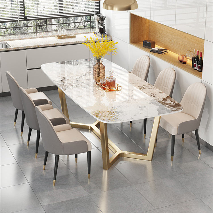 Traditioneller Luxus -Esstisch Rechteck Sintered Stone Trestle Tisch mit Goldrahmen