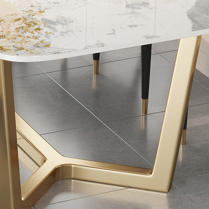 Traditioneller Luxus -Esstisch Rechteck Sintered Stone Trestle Tisch mit Goldrahmen