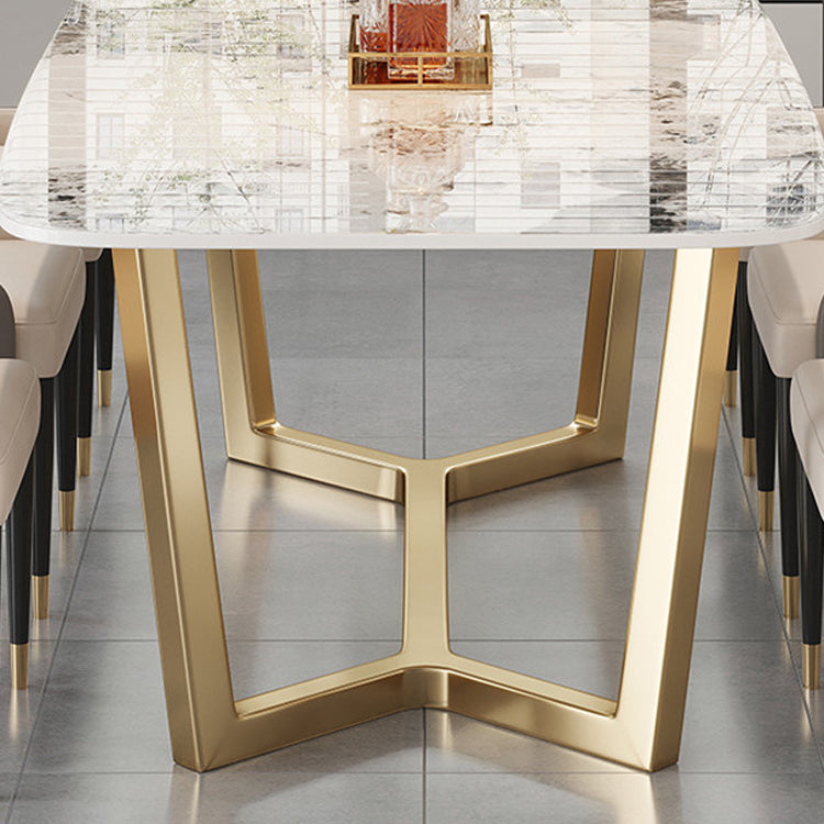 Traditioneller Luxus -Esstisch Rechteck Sintered Stone Trestle Tisch mit Goldrahmen