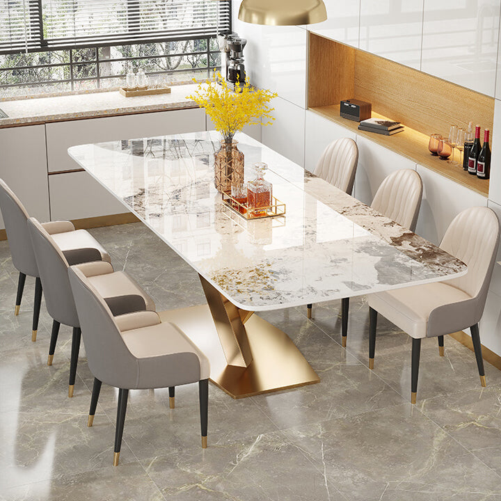 Traditional Luxury Dining Table Rectangle Sintered Stone Table with Gold Frame for Home