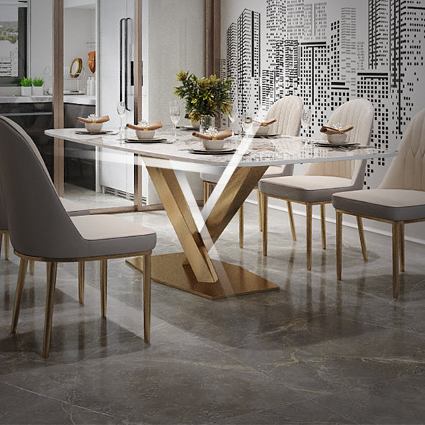 Traditional Luxury Dining Table Rectangle Sintered Stone Table with Gold Frame for Home