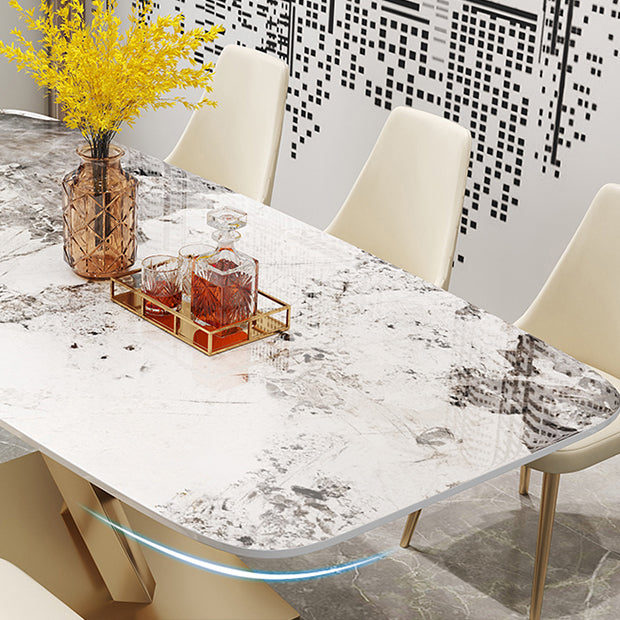 Traditional Luxury Dining Table Rectangle Sintered Stone Table with Gold Frame for Home