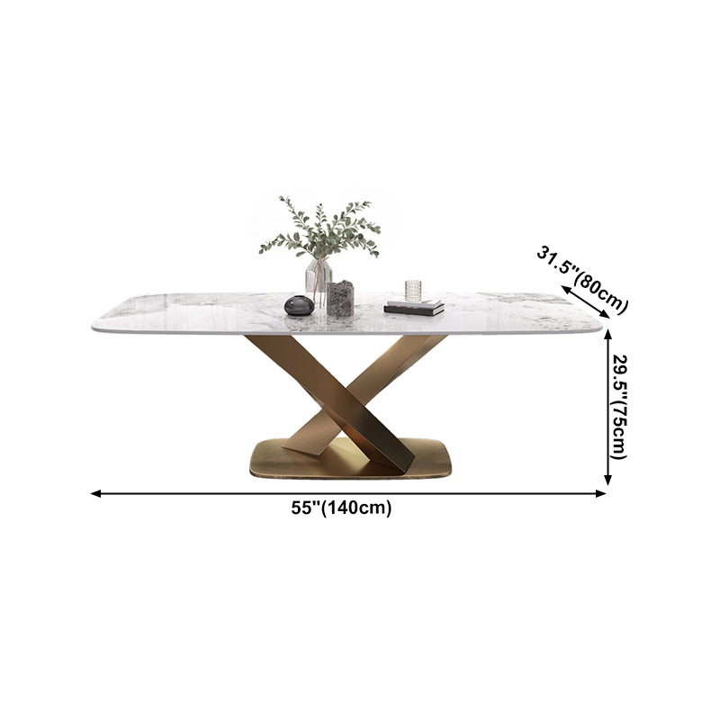 Traditional Luxury Dining Table Rectangle Sintered Stone Table with Gold Frame for Home