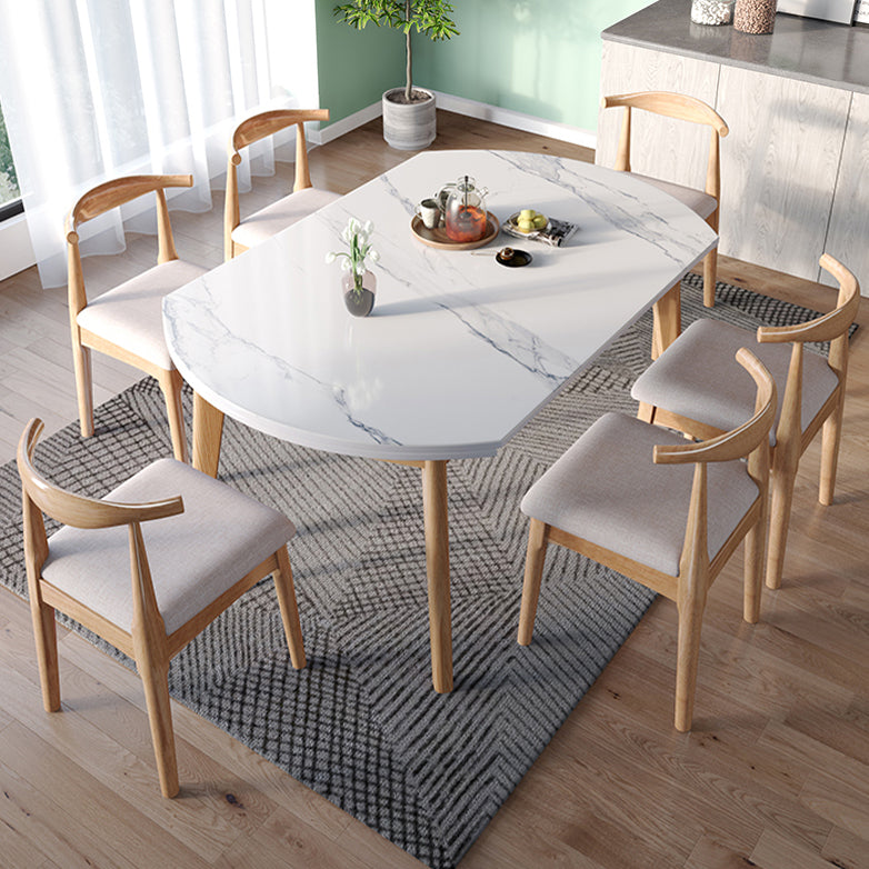 Modern Round Dining Table White Sintered Stone Dining Table with Wooden Base
