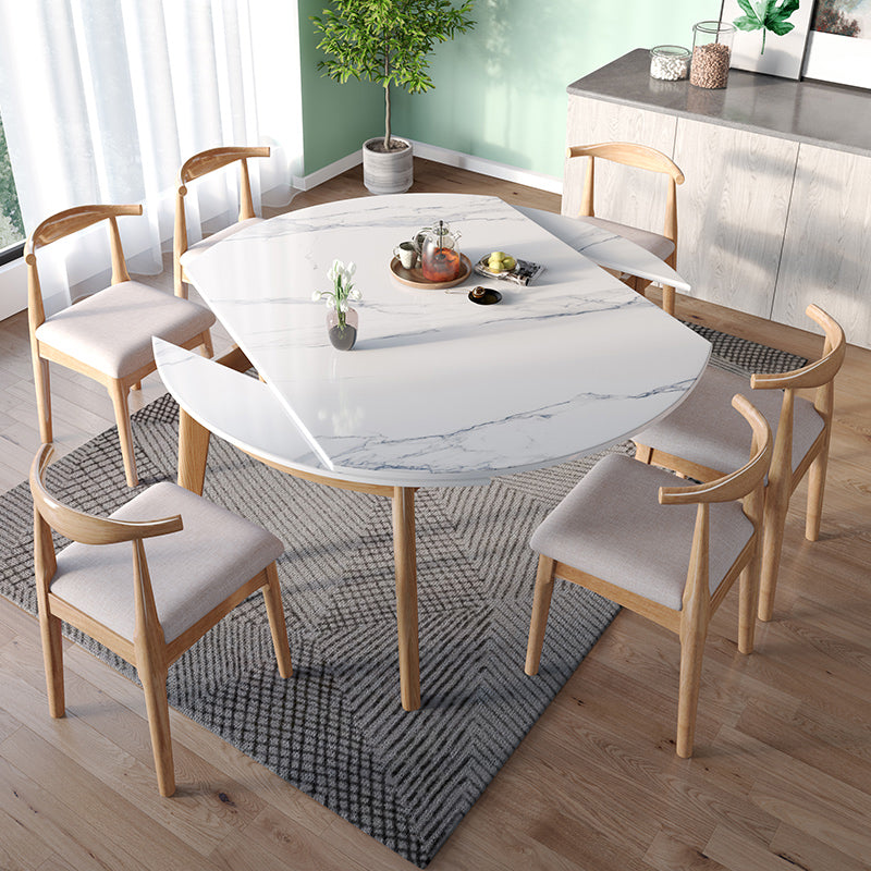 Modern Round Dining Table White Sintered Stone Dining Table with Wooden Base