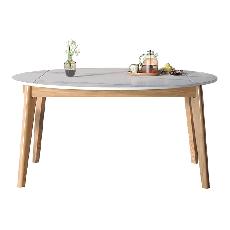 Modern Round Dining Table White Sintered Stone Dining Table with Wooden Base