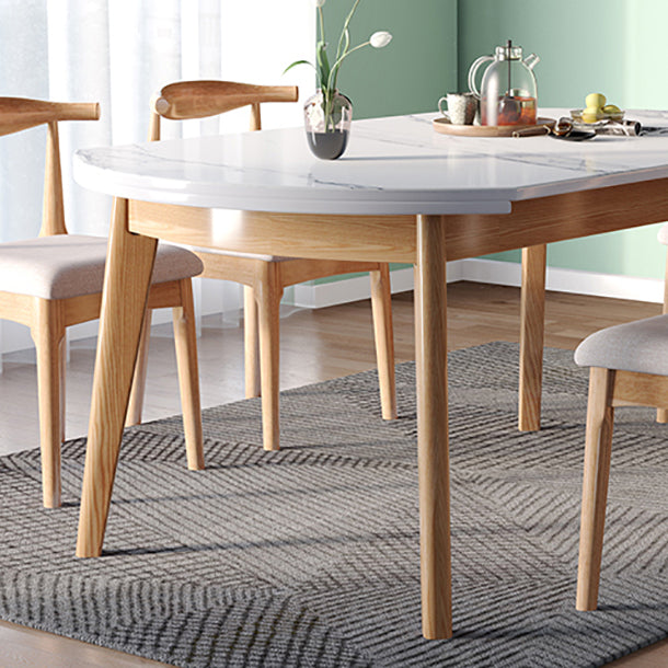 Modern Round Dining Table White Sintered Stone Dining Table with Wooden Base