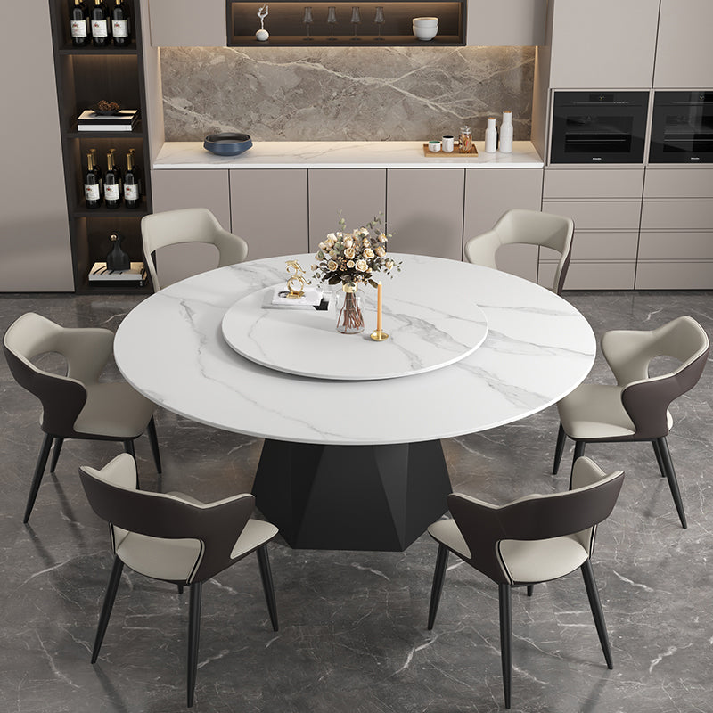 Round Furniture Simple Style Stone Pedestal Base Dinner Table with Turntable