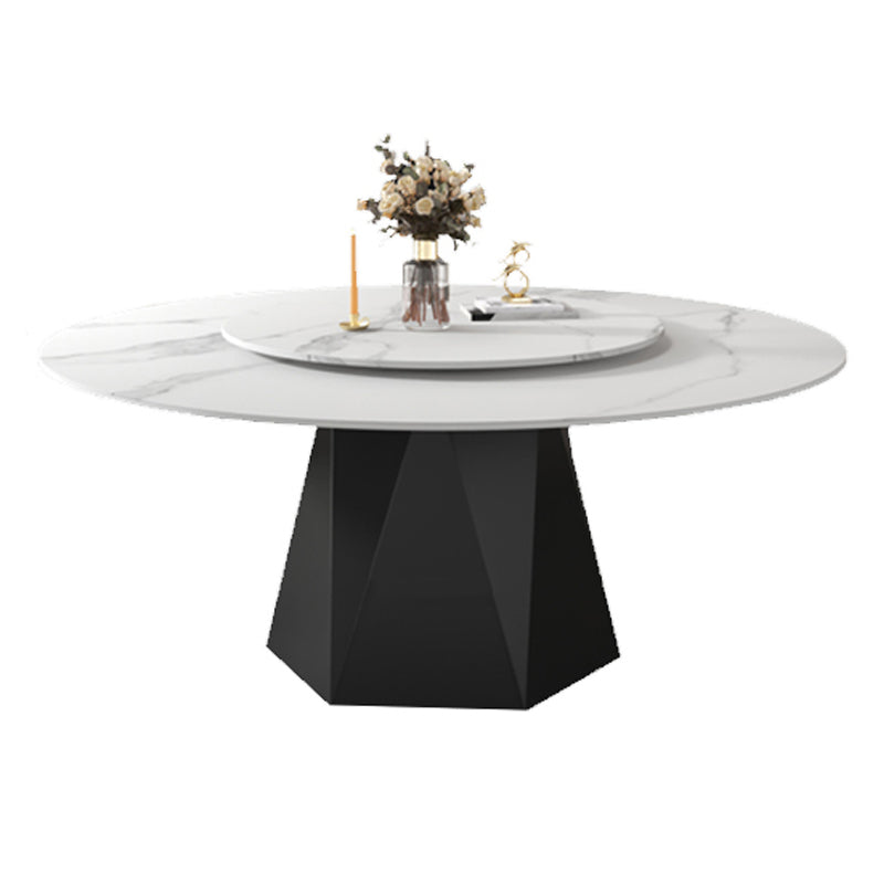 Round Furniture Simple Style Stone Pedestal Base Dinner Table with Turntable