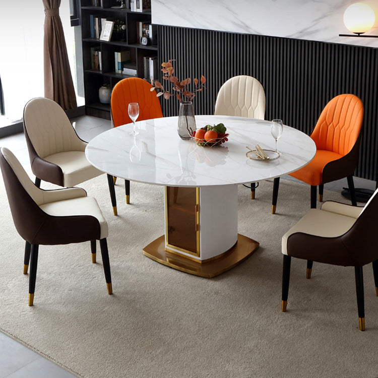 Round Pedestal Dinner Table Traditional Luxury Drop-Leaf Dining Table for Indoor