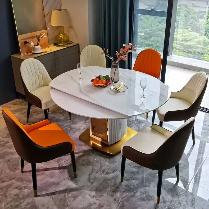 Round Pedestal Dinner Table Traditional Luxury Drop-Leaf Dining Table for Indoor
