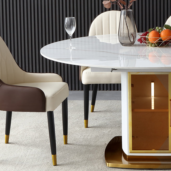 Round Pedestal Dinner Table Traditional Luxury Drop-Leaf Dining Table for Indoor