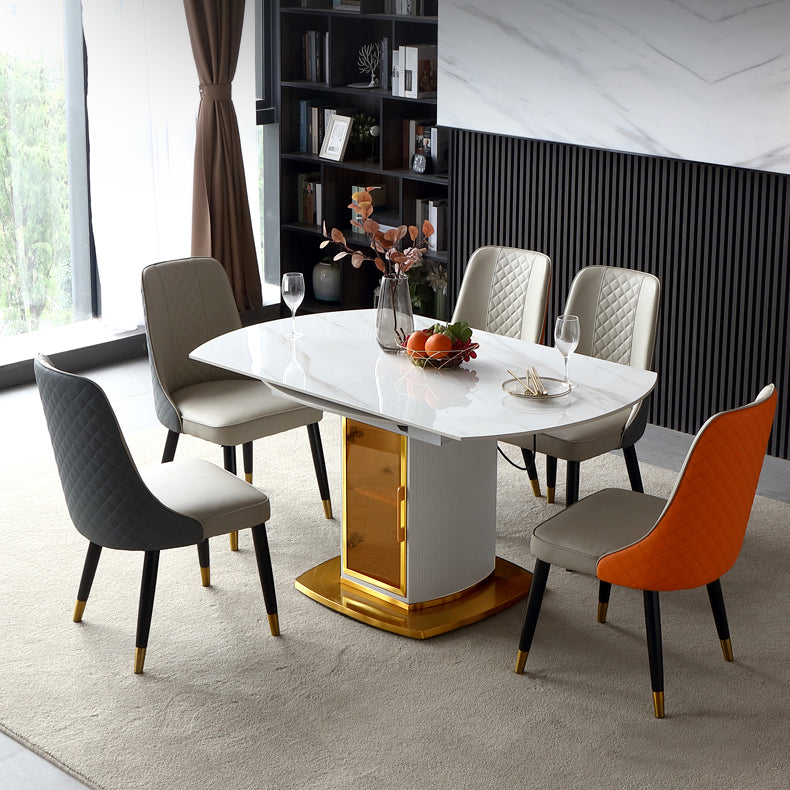 Round Pedestal Dinner Table Traditional Luxury Drop-Leaf Dining Table for Indoor