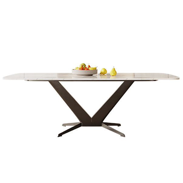 Sintered Stone Dining Table Single Pedestal Base Luxury Style Rectangle Table for Home