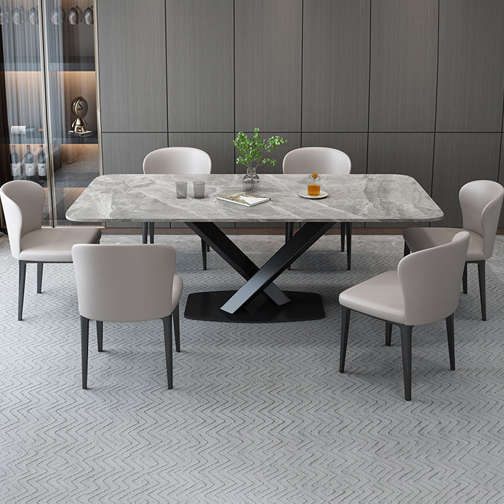 Luxury Style Sintered Stone Table Black Single Pedestal Base Rectangle Table for Home