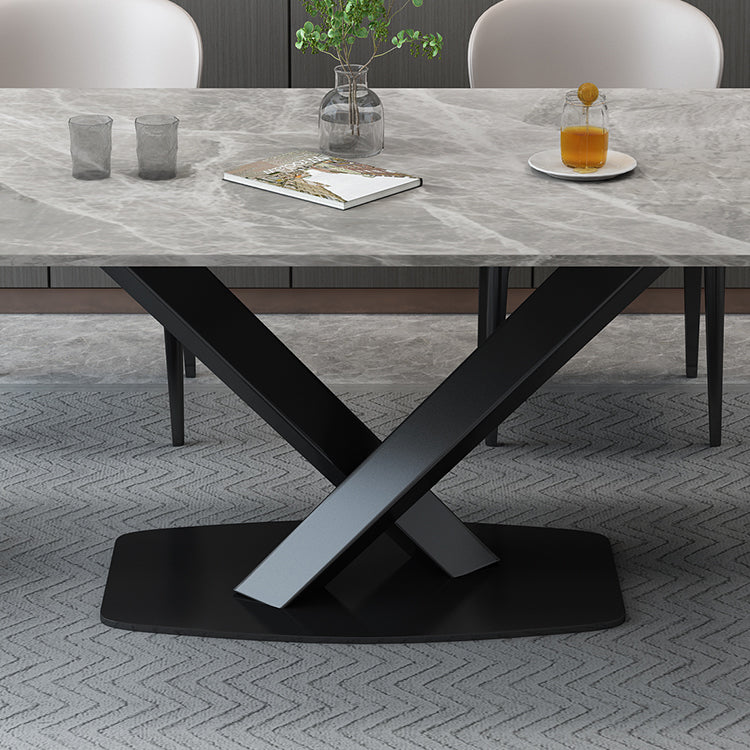 Luxury Style Sintered Stone Table Black Single Pedestal Base Rectangle Table for Home