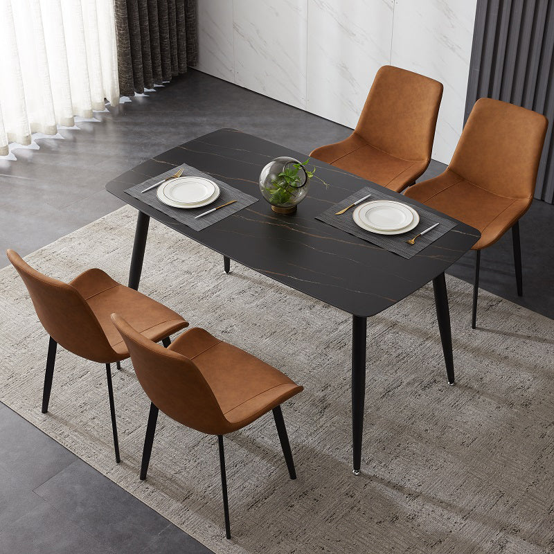 Industrialstil Sintered Stone Tisch schwarz 4 Beine Basis Rechtecktisch für Zuhause