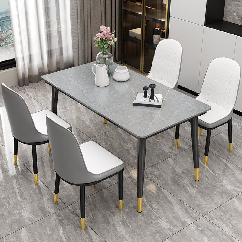 Sintered Stone Dining Table Industrial Style Black 4 Legs Base Rectangle Table for Home