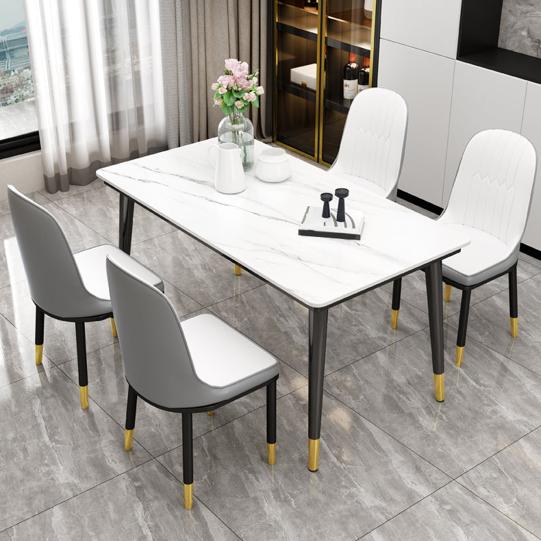 Sintered Stone Dining Table Industrial Style Black 4 Legs Base Rectangle Table for Home