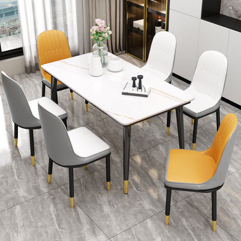 Sintered Stone Dining Table Industrial Style Black 4 Legs Base Rectangle Table for Home