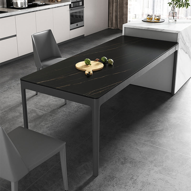 Moderna mesa de comedor negro rectángulo de piedra sinterizada con 4 patas para la cocina