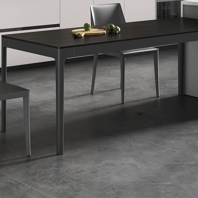 Moderna mesa de comedor negro rectángulo de piedra sinterizada con 4 patas para la cocina