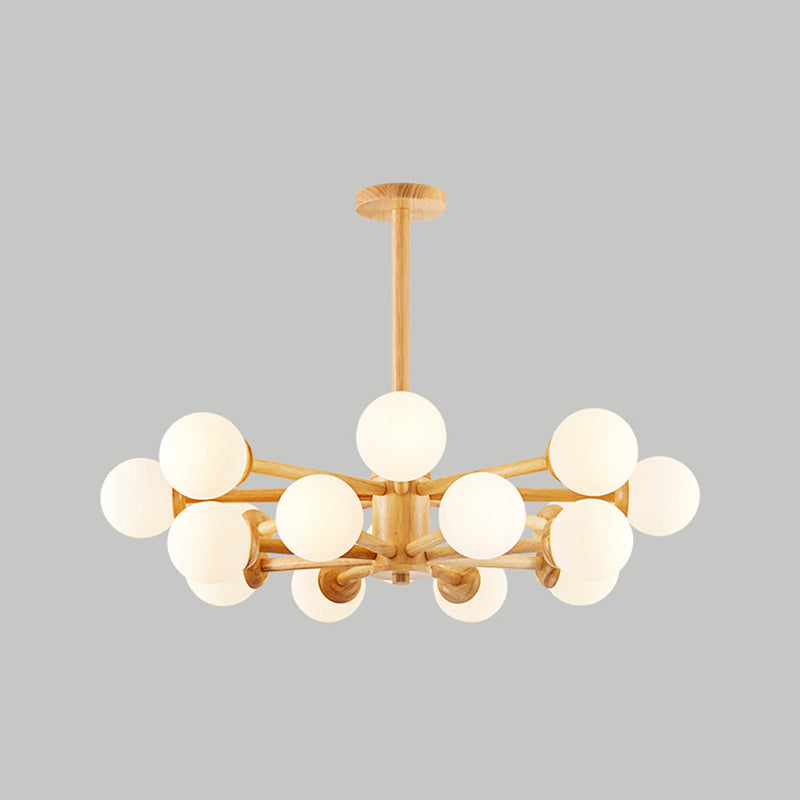 Modern Wood Chandelier Light Fixtures Multi-Head Hanging Pendant Lights with Globe Glass Shade