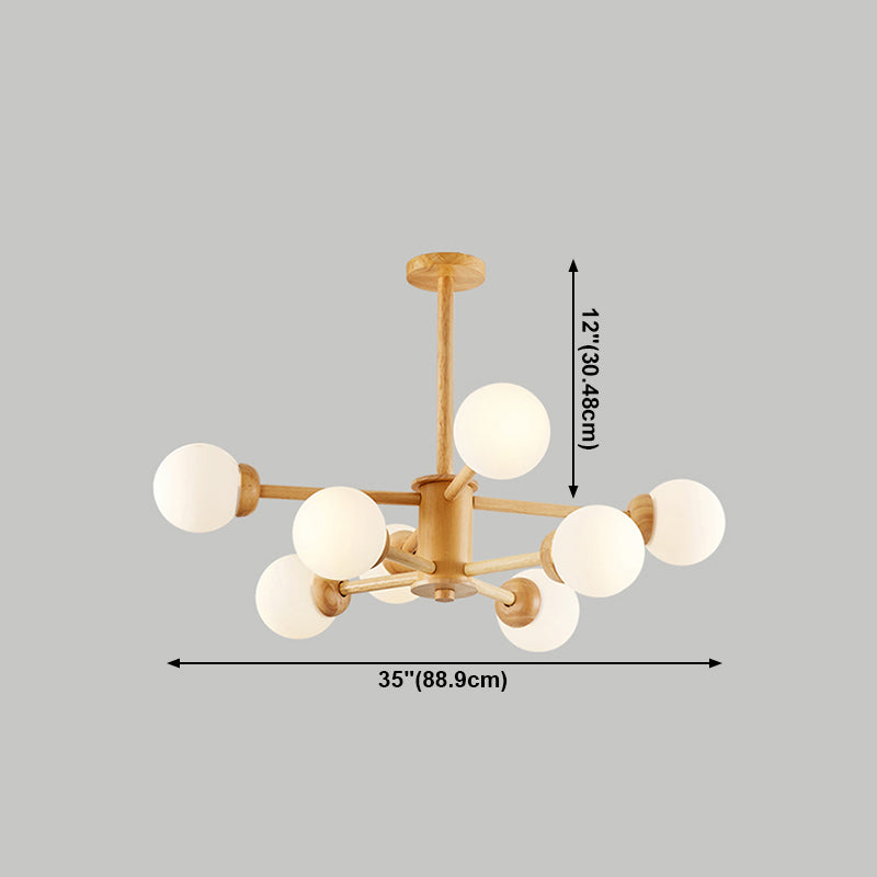 Modern Wood Chandelier Light Fixtures Multi-Head Hanging Pendant Lights with Globe Glass Shade