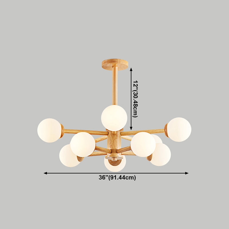 Modern Wood Chandelier Light Fixtures Multi-Head Hanging Pendant Lights with Globe Glass Shade