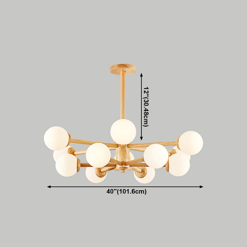 Modern Wood Chandelier Light Fixtures Multi-Head Hanging Pendant Lights with Globe Glass Shade
