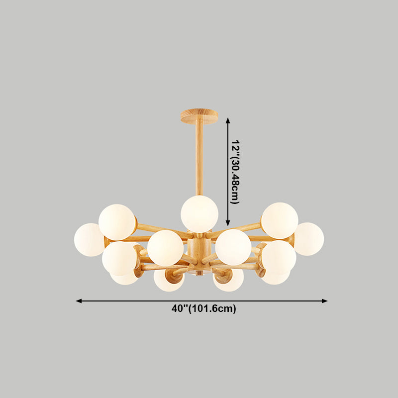 Modern Wood Chandelier Light Fixtures Multi-Head Hanging Pendant Lights with Globe Glass Shade