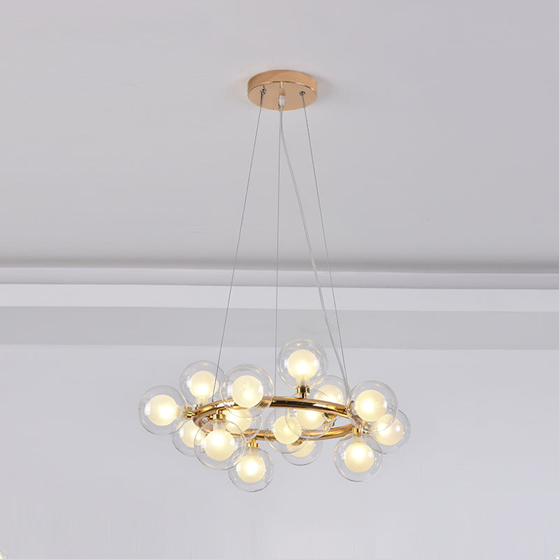 Modern Metal Chandelier Light Fixtures Multi-Head Hanging Pendant Lights with Globe Glass Shade