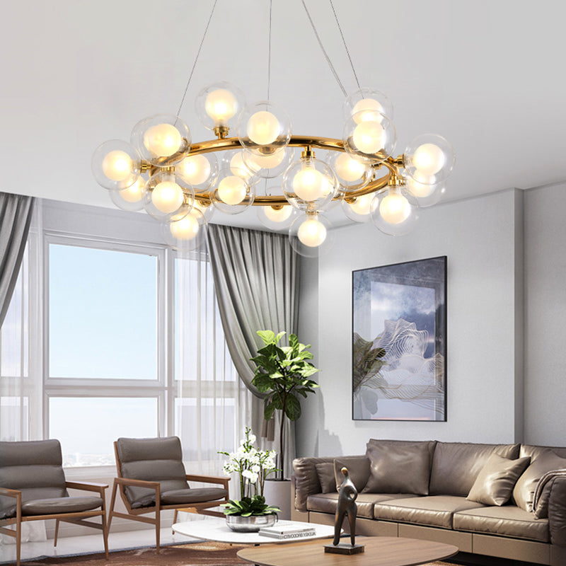 Modern Metal Chandelier Light Fixtures Multi-Head Hanging Pendant Lights with Globe Glass Shade