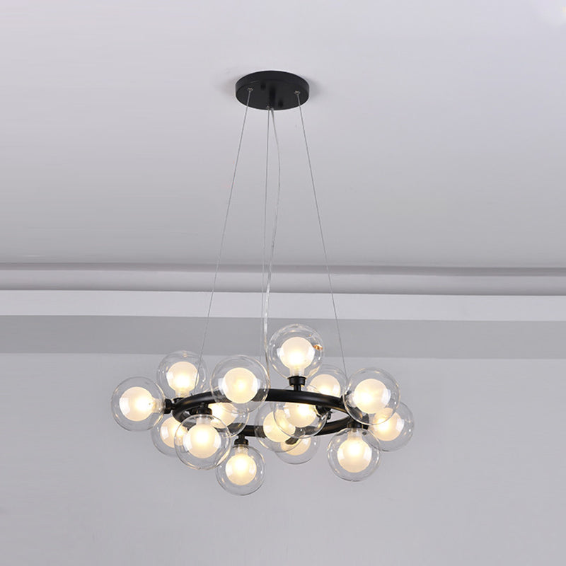 Modern Metal Chandelier Light Fixtures Multi-Head Hanging Pendant Lights with Globe Glass Shade