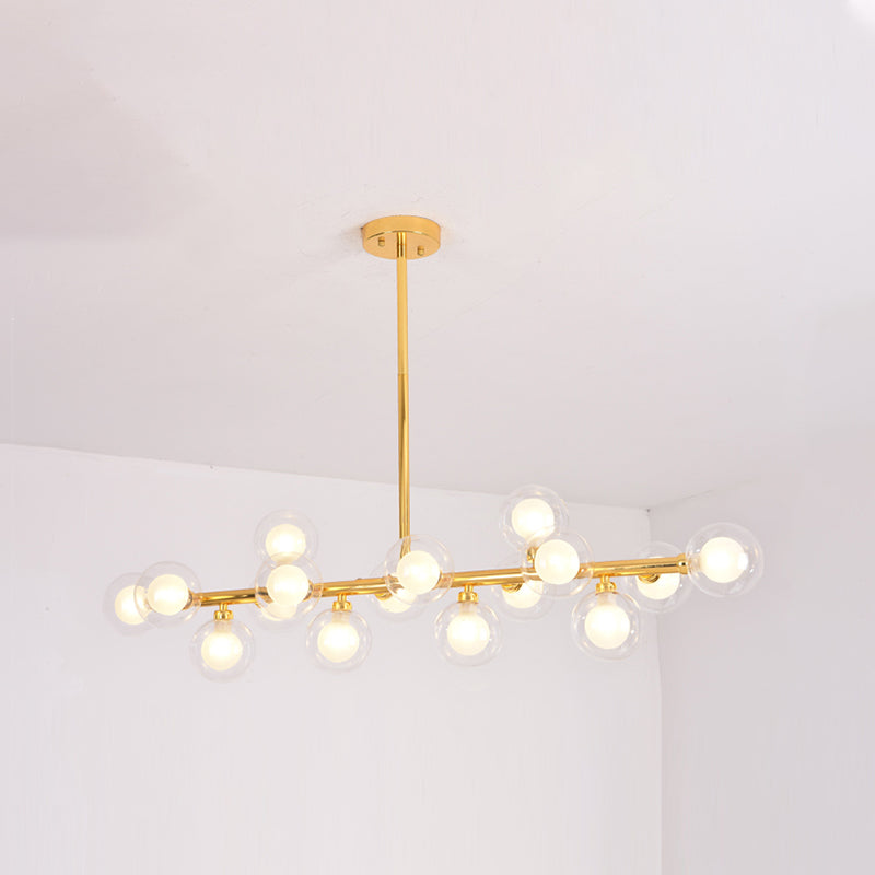 Modern Metal Chandelier Light Fixtures Multi-Head Hanging Pendant Lights with Globe Glass Shade