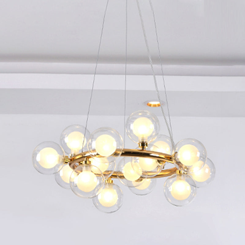 Modern Metal Chandelier Light Fixtures Multi-Head Hanging Pendant Lights with Globe Glass Shade