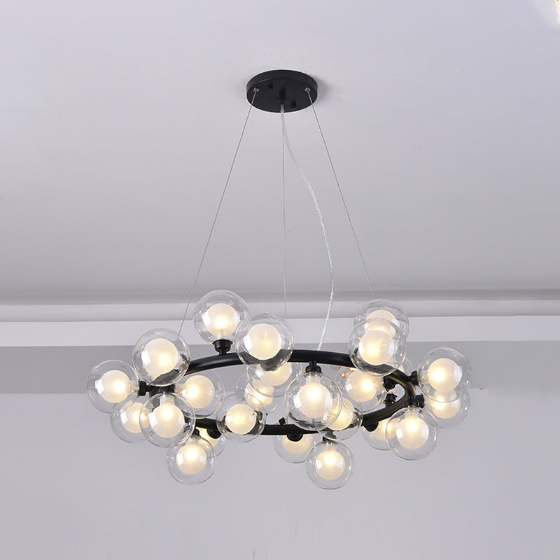 Modern Metal Chandelier Light Fixtures Multi-Head Hanging Pendant Lights with Globe Glass Shade
