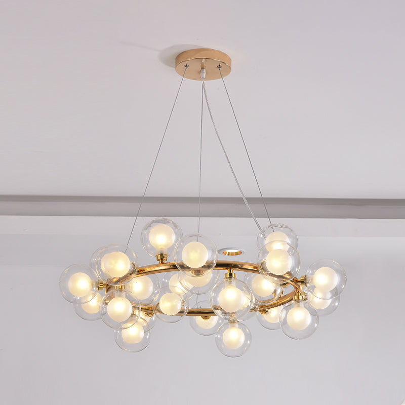 Modern Metal Chandelier Light Fixtures Multi-Head Hanging Pendant Lights with Globe Glass Shade