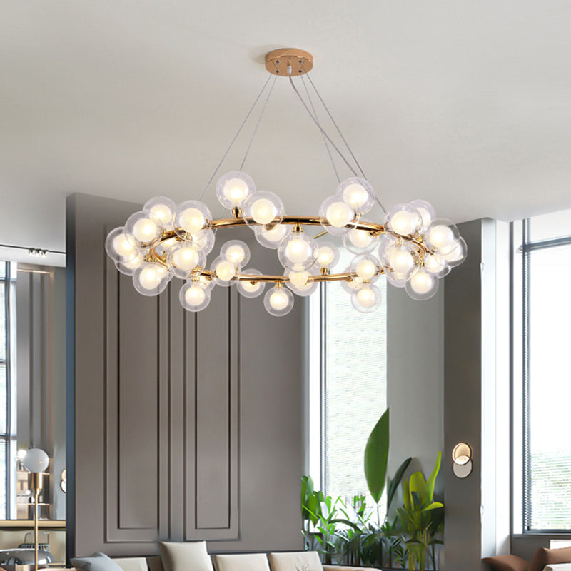 Modern Metal Chandelier Light Fixtures Multi-Head Hanging Pendant Lights with Globe Glass Shade