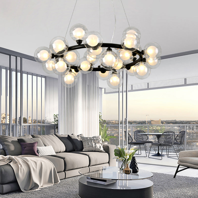 Modern Metal Chandelier Light Fixtures Multi-Head Hanging Pendant Lights with Globe Glass Shade