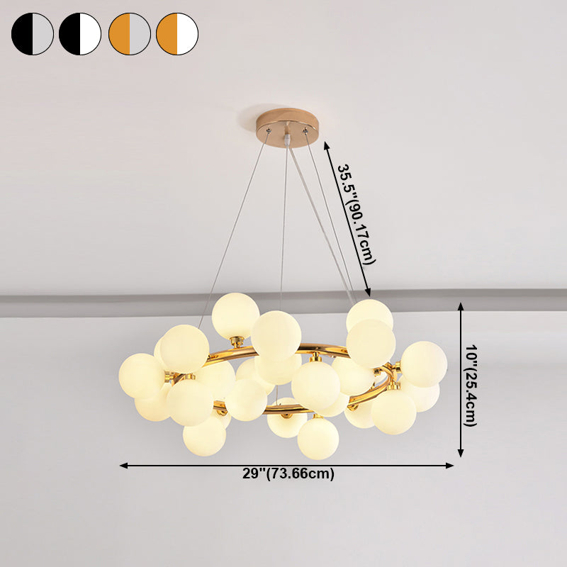 Modern Metal Chandelier Light Fixtures Multi-Head Hanging Pendant Lights with Globe Glass Shade